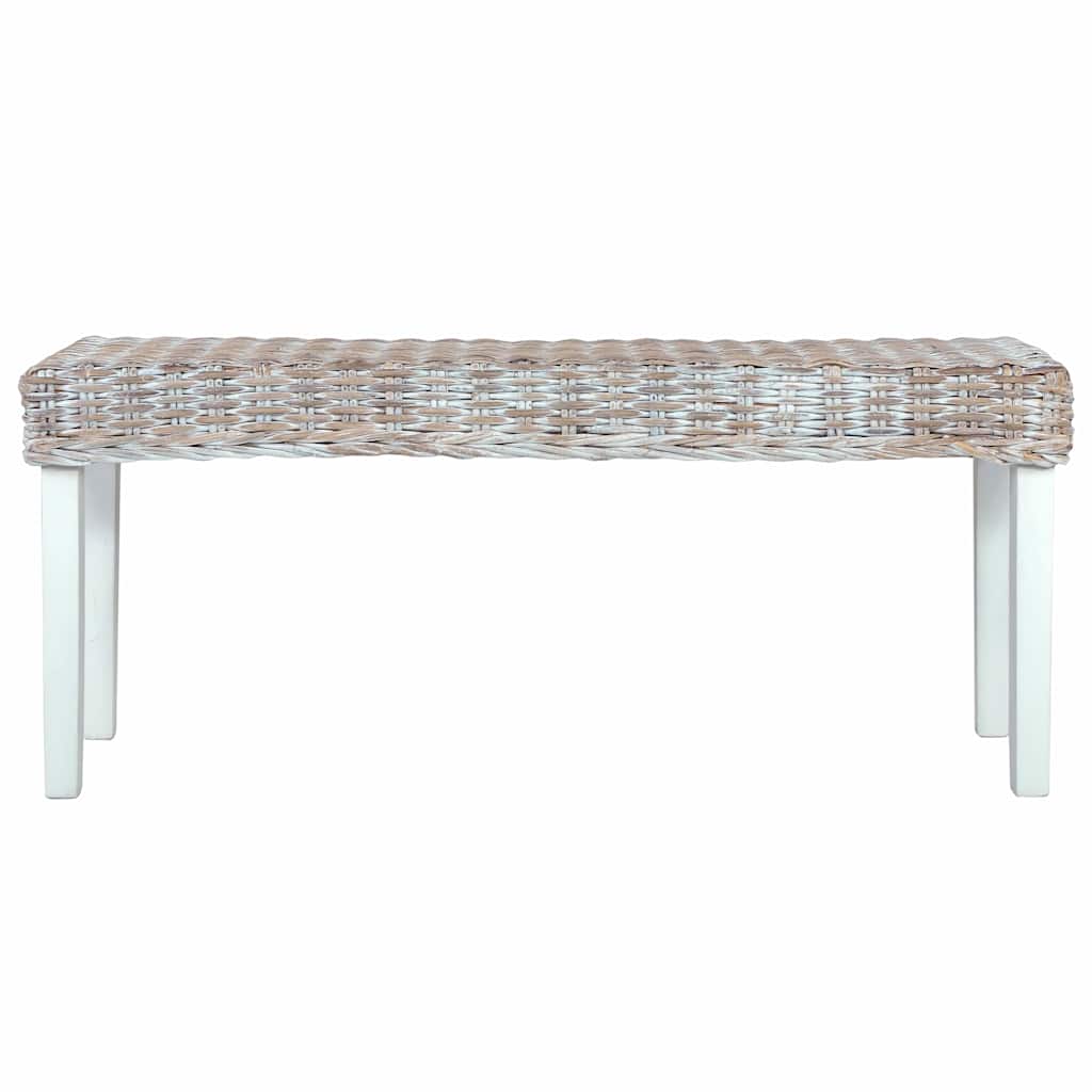Panca 110cm Bianca in Rattan Naturale Kubu e Massello di Mogano