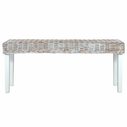 Panca 110cm Bianca in Rattan Naturale Kubu e Massello di Mogano
