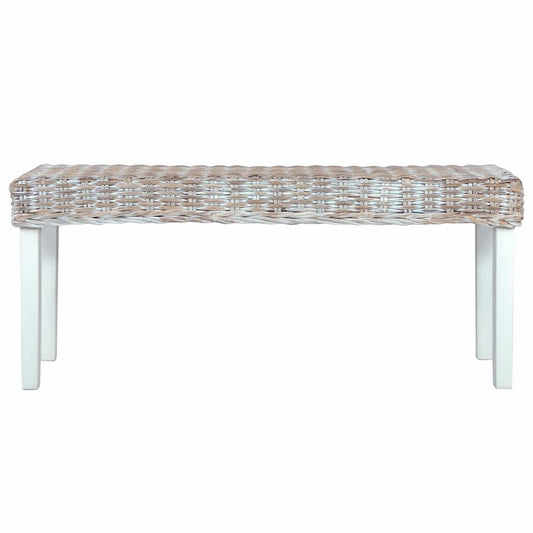 Panca 110cm Bianca in Rattan Naturale Kubu e Massello di Mogano