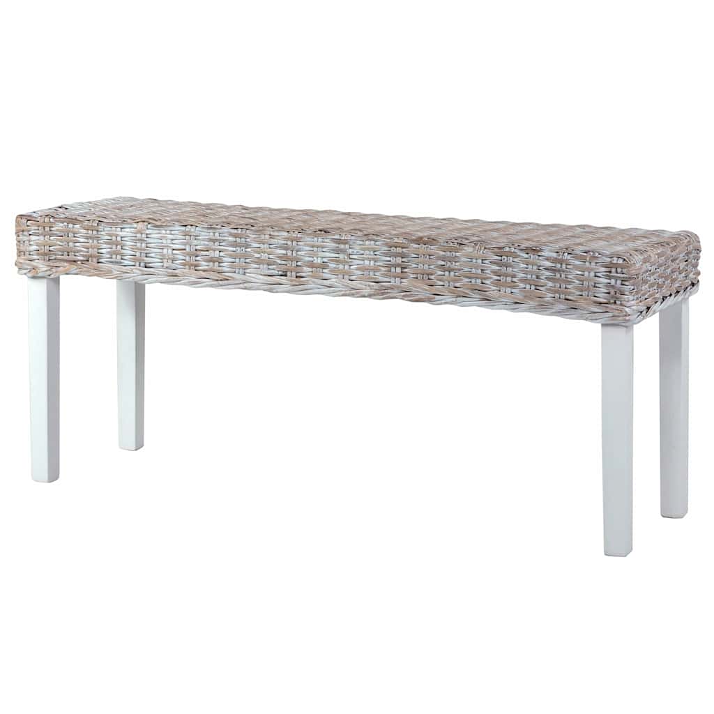 Panca 110cm Bianca in Rattan Naturale Kubu e Massello di Mogano