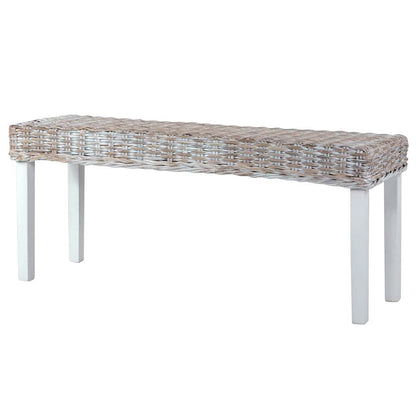 Panca 110cm Bianca in Rattan Naturale Kubu e Massello di Mogano