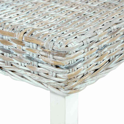 Panca 110cm Bianca in Rattan Naturale Kubu e Massello di Mogano