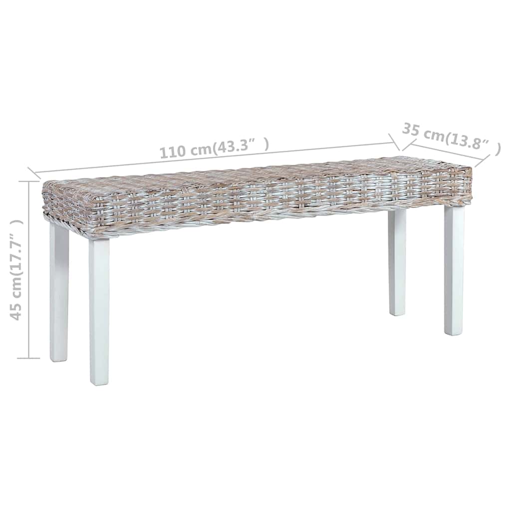Panca 110cm Bianca in Rattan Naturale Kubu e Massello di Mogano