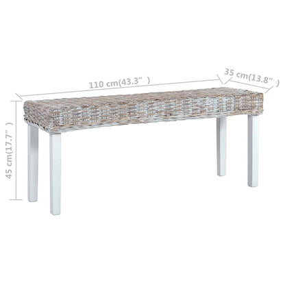 Panca 110cm Bianca in Rattan Naturale Kubu e Massello di Mogano