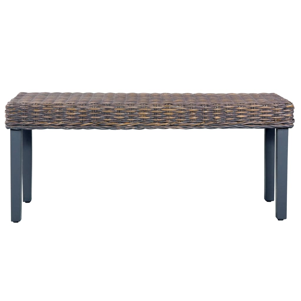 Panca 110 cm Grigia in Rattan Naturale Kubu e Massello di Mogano - homemem39
