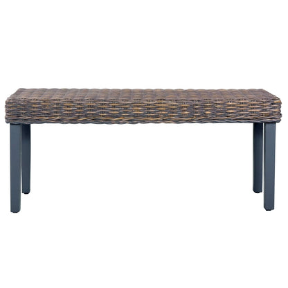 Panca 110 cm Grigia in Rattan Naturale Kubu e Massello di Mogano - homemem39
