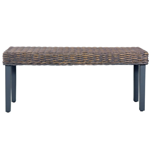 Panca 110 cm Grigia in Rattan Naturale Kubu e Massello di Mogano - homemem39
