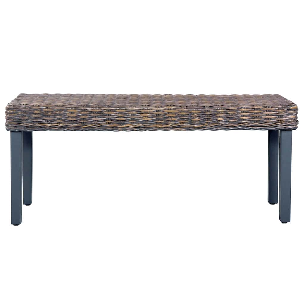 Panca 110cm Grigia in Rattan Naturale Kubu e Massello di Mogano