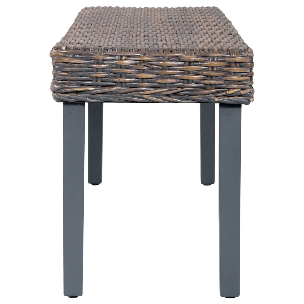Panca 110 cm Grigia in Rattan Naturale Kubu e Massello di Mogano - homemem39