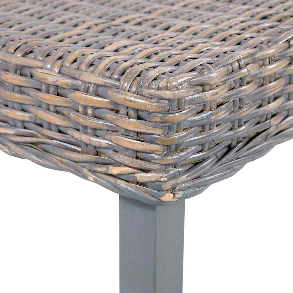 Panca 110cm Grigia in Rattan Naturale Kubu e Massello di Mogano