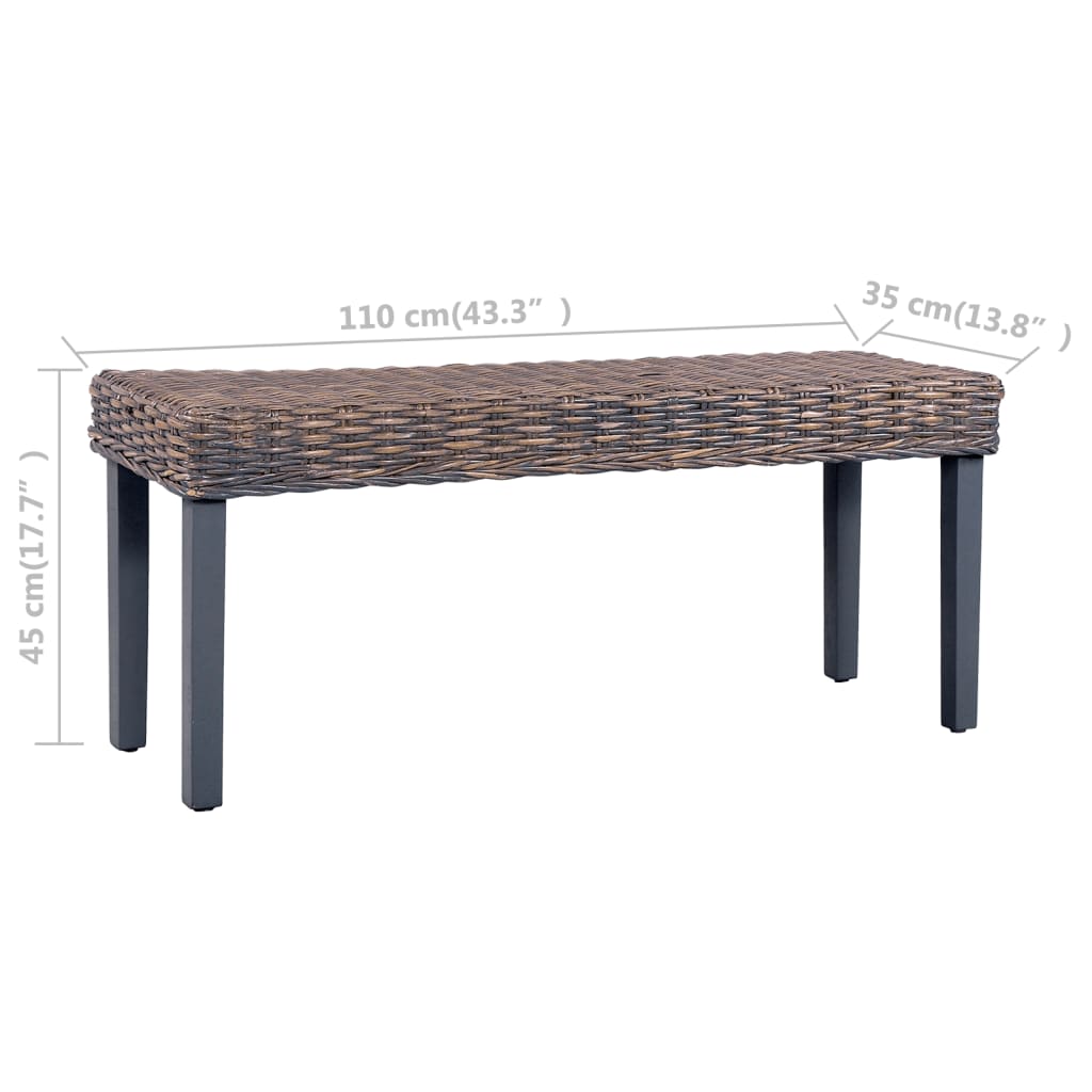 Panca 110 cm Grigia in Rattan Naturale Kubu e Massello di Mogano - homemem39