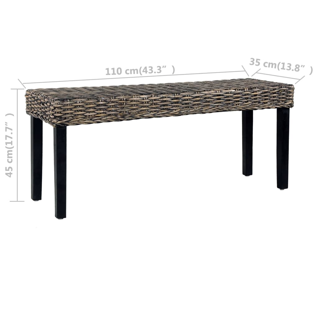 Panca 110 cm Nera in Rattan Naturale Kubu e Massello di Mogano - homemem39