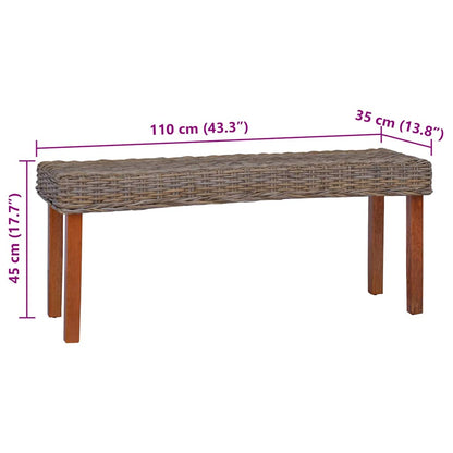 Panca 110 cm in Rattan Naturale Kubu e Massello di Mogano