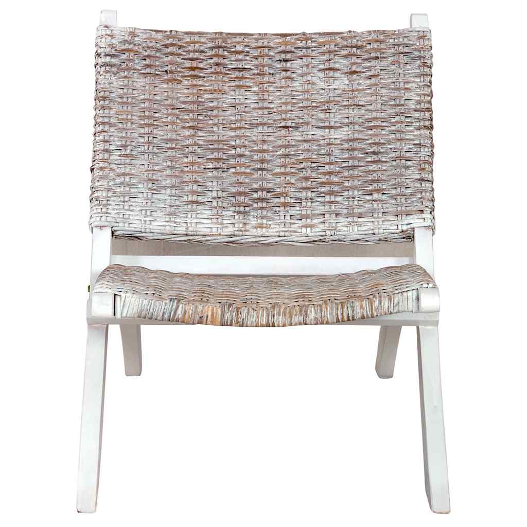 Sedia Relax Bianca in Rattan Kubu Naturale e Mogano Massello | homemem39