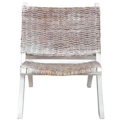 Sedia Relax Bianca in Rattan Kubu Naturale e Mogano Massello | homemem39