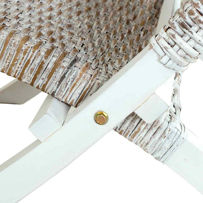 Sedia Relax Bianca in Rattan Kubu Naturale e Mogano Massello