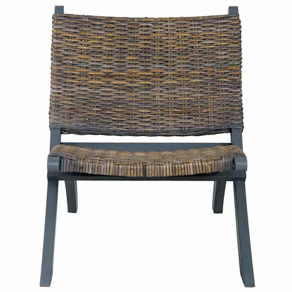 Sedia Relax Grigia in Rattan Kubu Naturale e Mogano Massello | homemem39