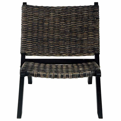Sedia Relax Nera in Rattan Kubu Naturale e Mogano Massello