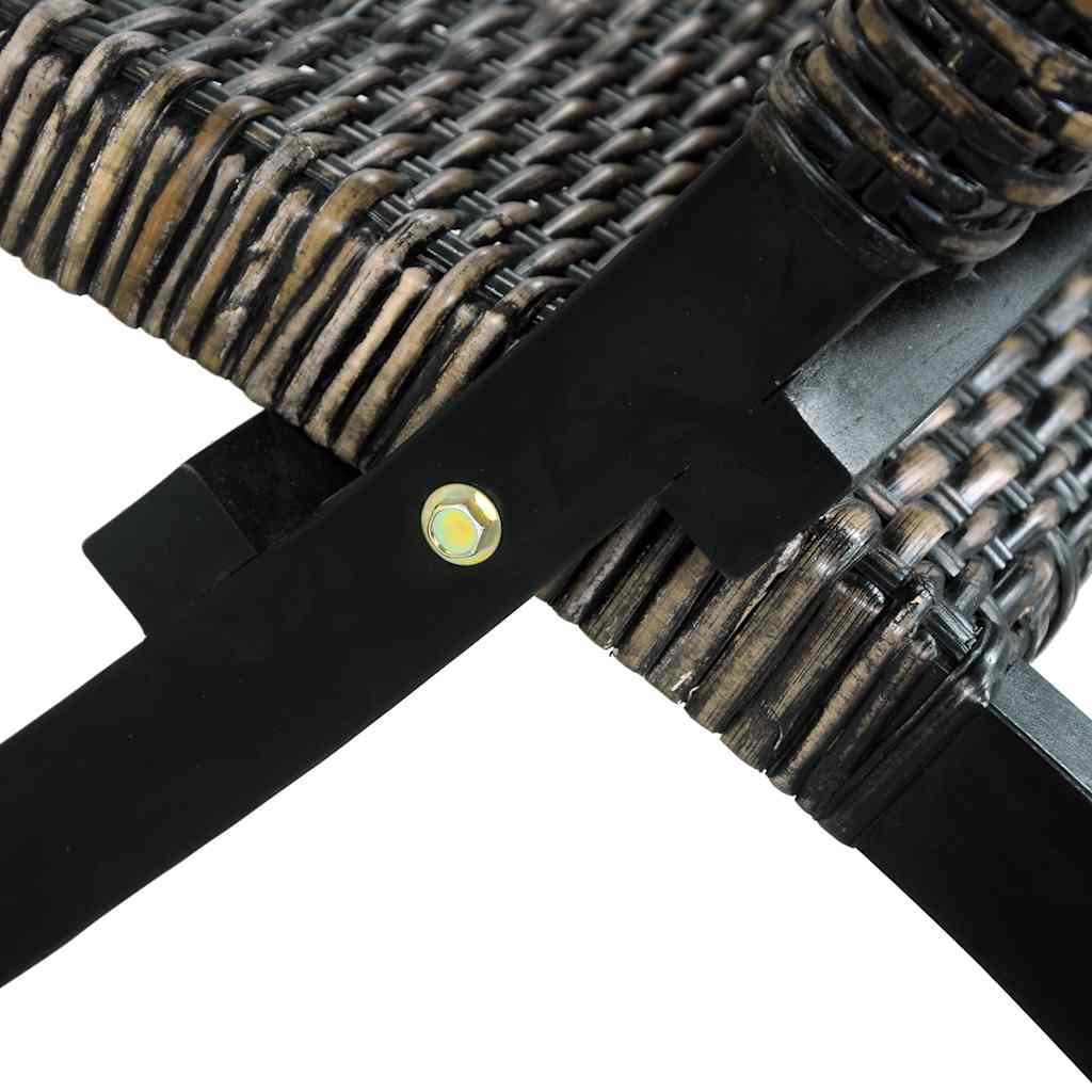 Sedia Relax Nera in Rattan Kubu Naturale e Mogano Massello