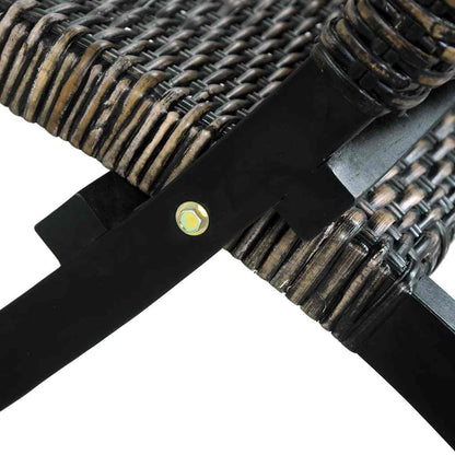 Sedia Relax Nera in Rattan Kubu Naturale e Mogano Massello