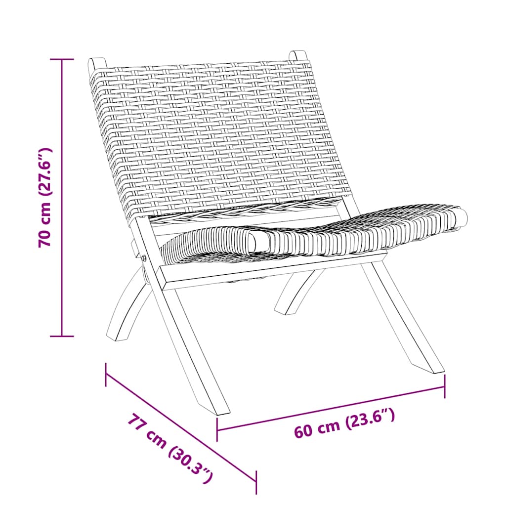 Sedia Relax Nera in Rattan Kubu Naturale e Mogano Massello