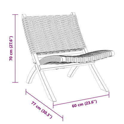 Sedia Relax Nera in Rattan Kubu Naturale e Mogano Massello