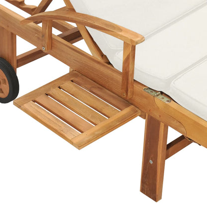 Lettino Prendisole con Cuscino in Massello di Teak Crema - homemem39