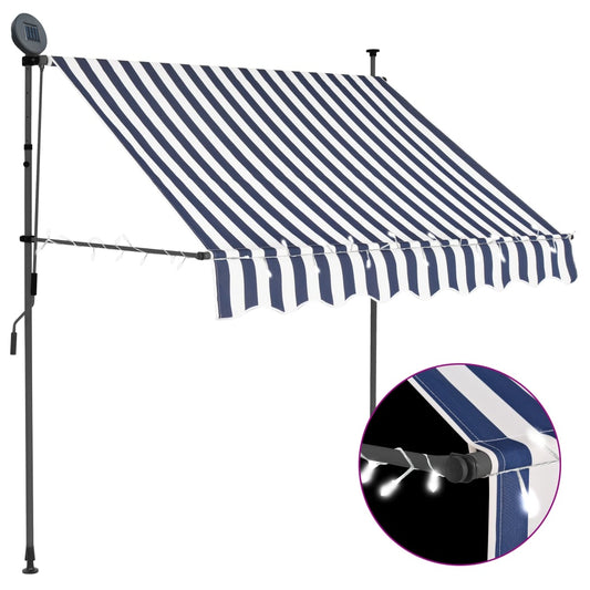 Tenda da Sole Retrattile Manuale con LED 100 cm Blu e Bianca