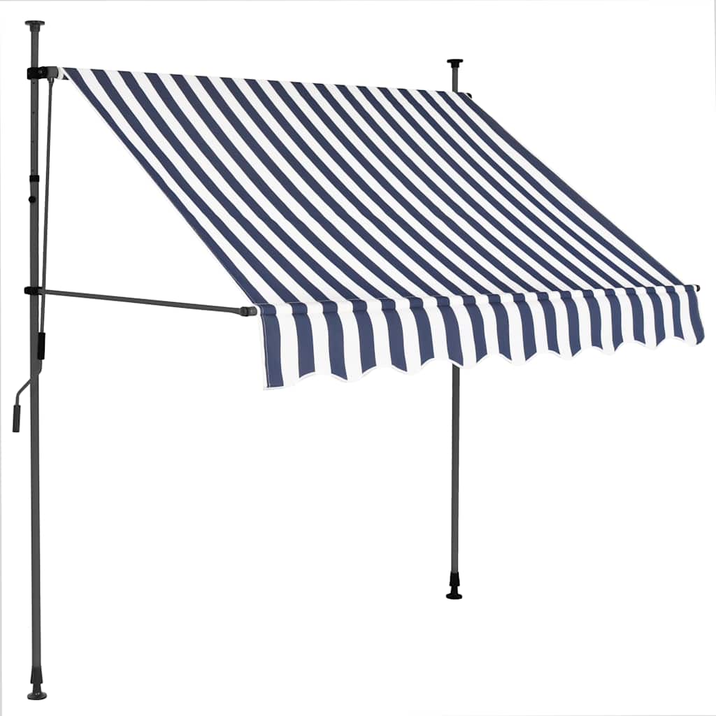 Tenda da Sole Retrattile Manuale con LED 100 cm Blu e Bianca