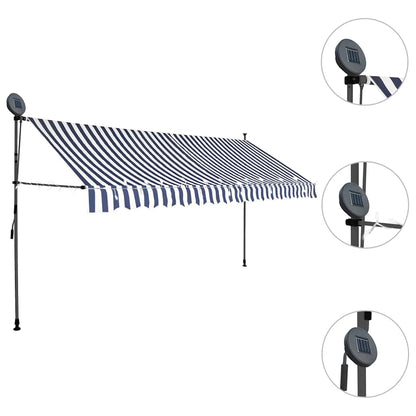 Tenda da Sole Retrattile Manuale con LED 350 cm Blu e Bianca - homemem39