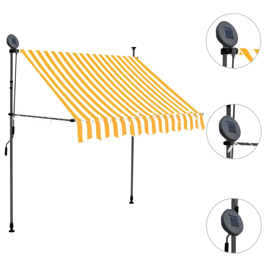 Tenda da Sole Retrattile Manuale LED 100 cm Bianca e Arancione