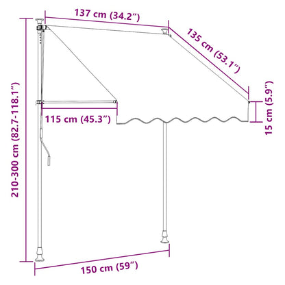 Tenda da Sole Retrattile Manuale LED 150 cm Bianca e Arancione - homemem39