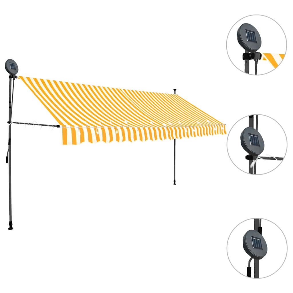Tenda da Sole Retrattile Manuale LED 350 cm Bianca e Arancione - homemem39