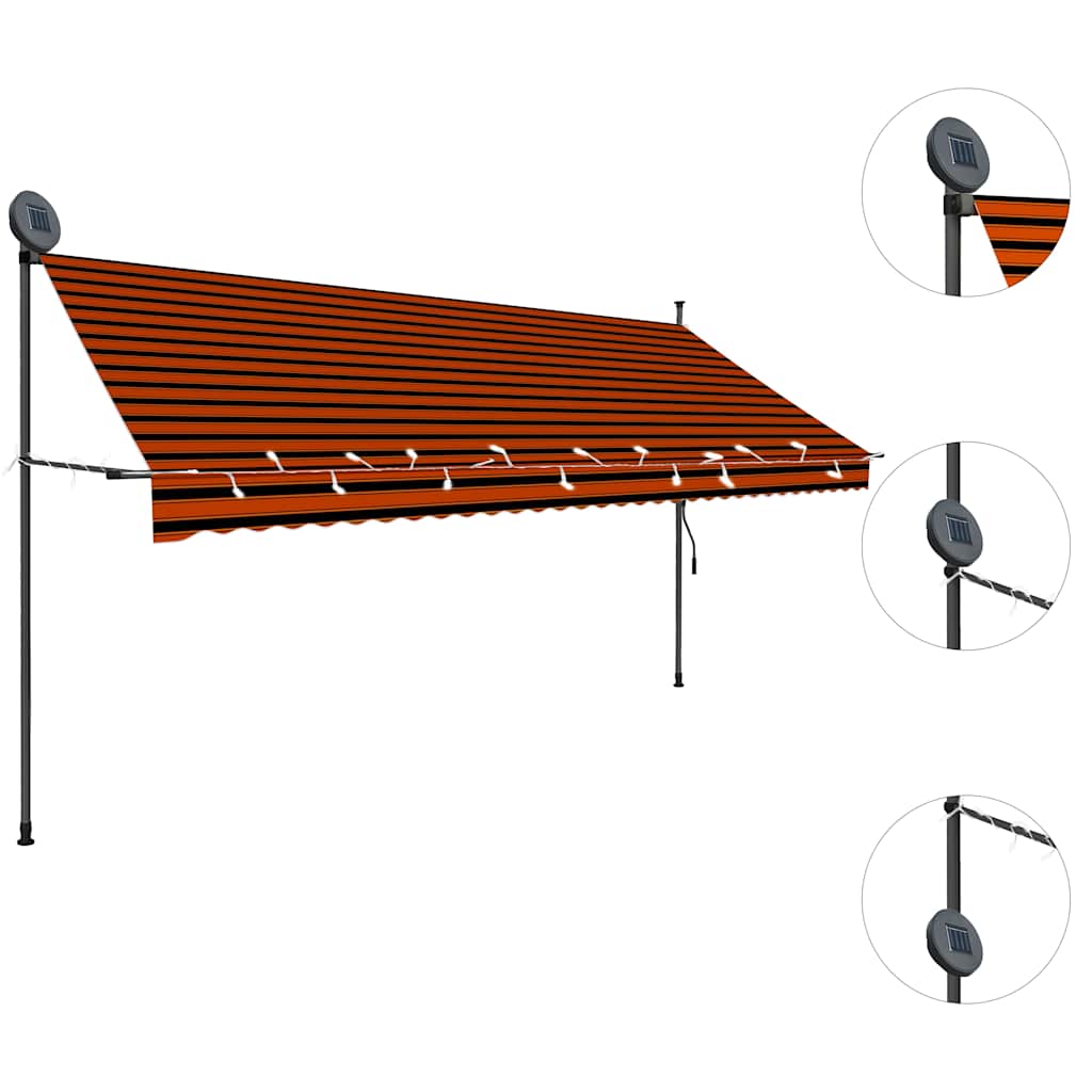 Tenda da Sole Retrattile Manuale LED 350 cm Arancione e Marrone - homemem39