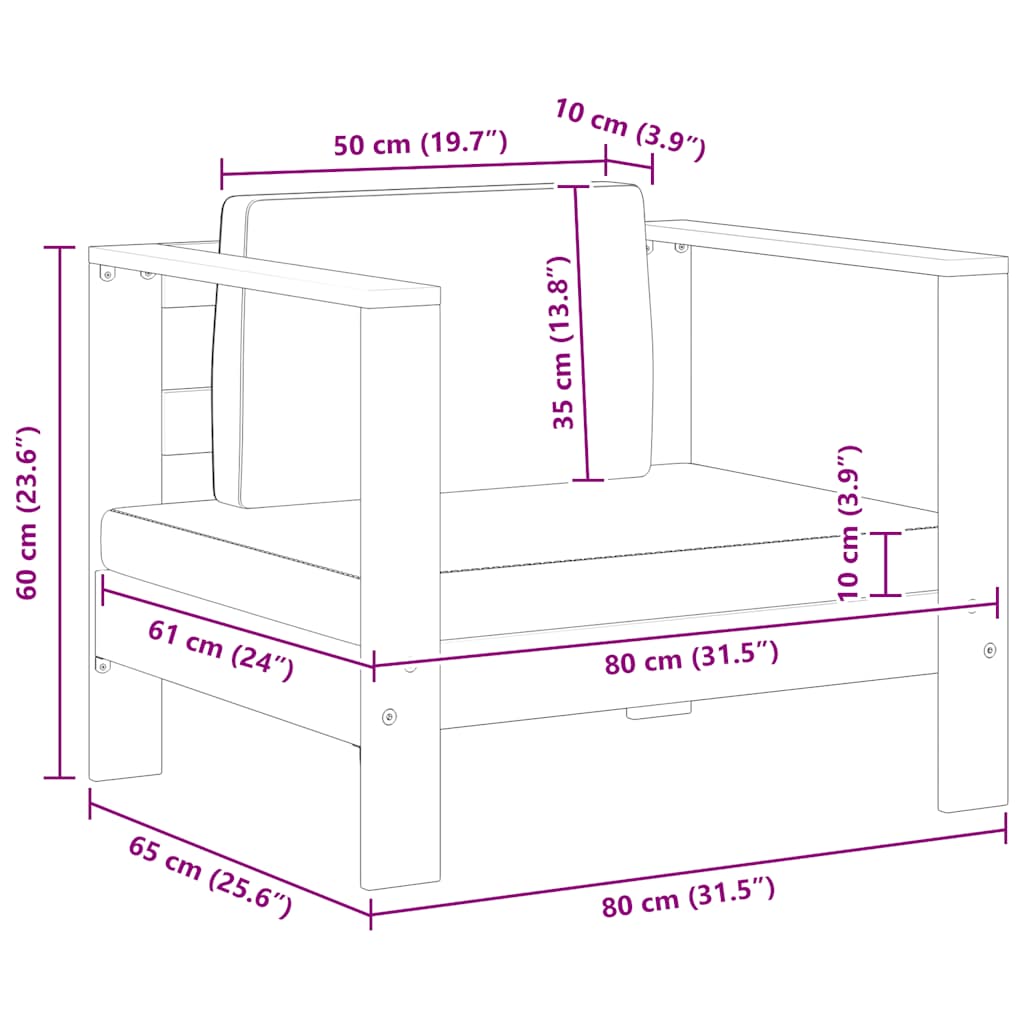Sedia da Giardino con Cuscino Crema in Legno Massello di Acacia