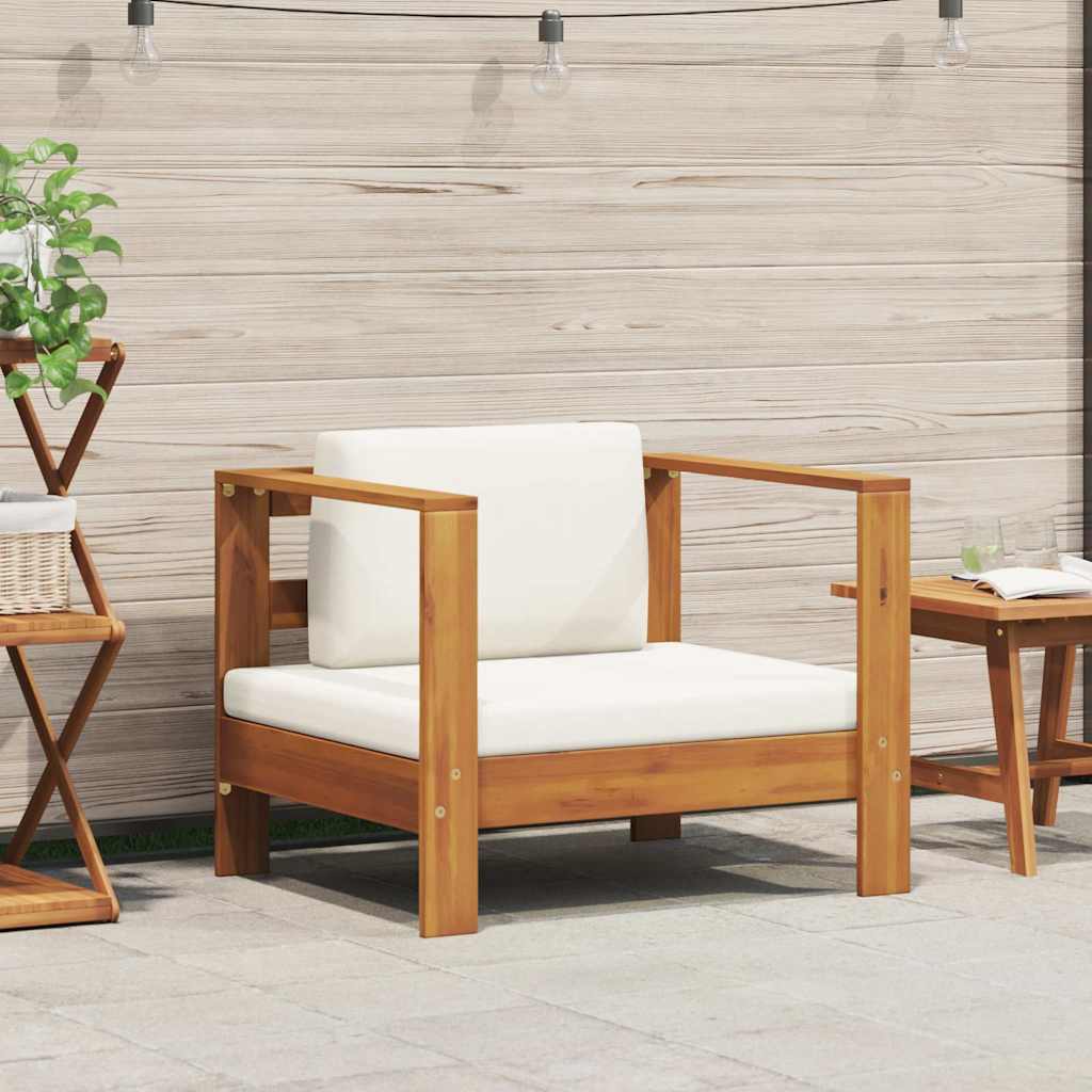 Sedia da Giardino con Cuscino Crema in Legno Massello di Acacia