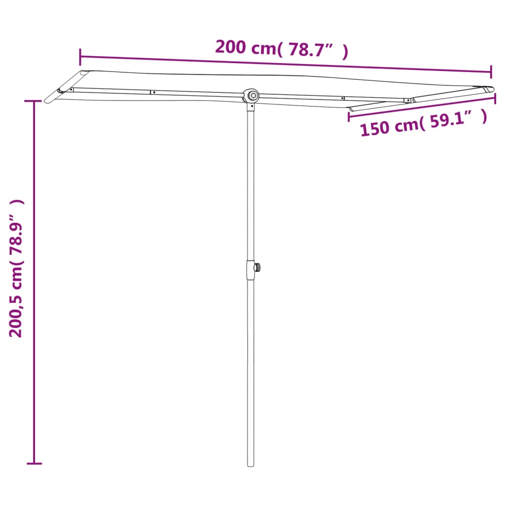 Ombrellone da Giardino con Palo in Alluminio 2x1,5 m Nero