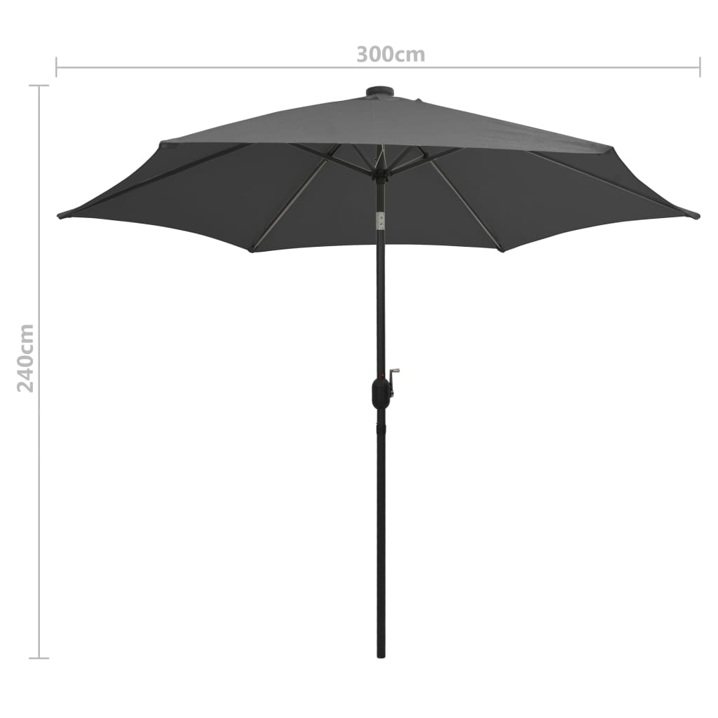 Ombrellone con Luci a LED e Palo in Alluminio 300 cm Antracite | homemem39