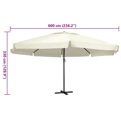 Ombrellone da Giardino Palo in Alluminio 600 cm Bianco Sabbia