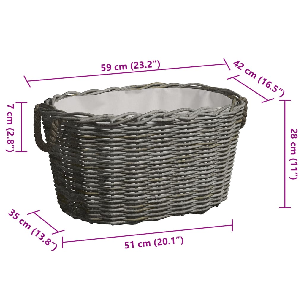 Cesta per Legna con Maniglie 59x42x28 cm Salice Grigia - homemem39