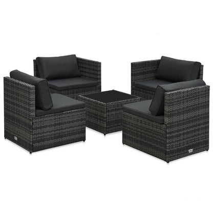 Set Divani da Giardino 5 pz con Cuscini in Polyrattan Grigio | homemem39