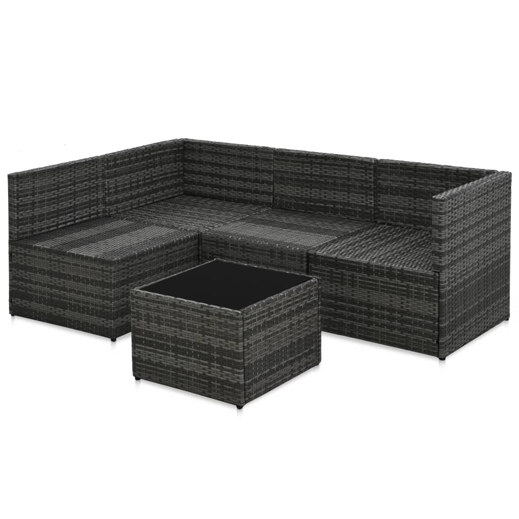 Set Divani da Giardino 5 pz con Cuscini in Polyrattan Grigio | homemem39