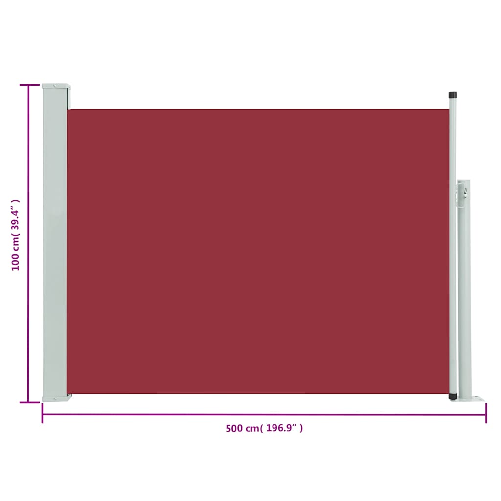 Tenda Laterale Retrattile per Patio 100x500 cm Rosso - homemem39
