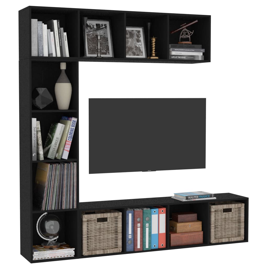 Set Mobili Libreria/Porta TV 3 pz Nero 180x30x180 cm - homemem39