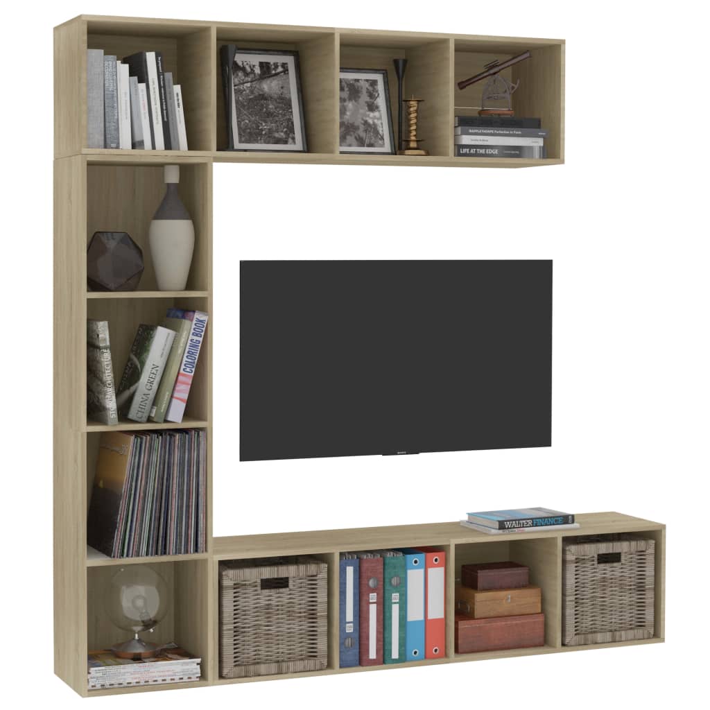 Set Mobili Libreria/Porta TV 3 pz Rovere Sonoma 180x30x180 cm