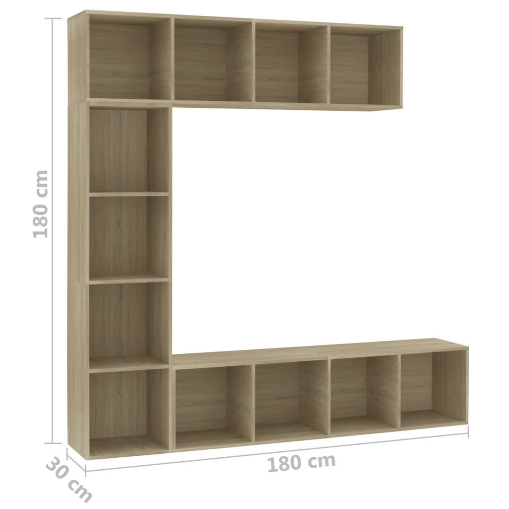 Set Mobili Libreria/Porta TV 3 pz Rovere Sonoma 180x30x180 cm