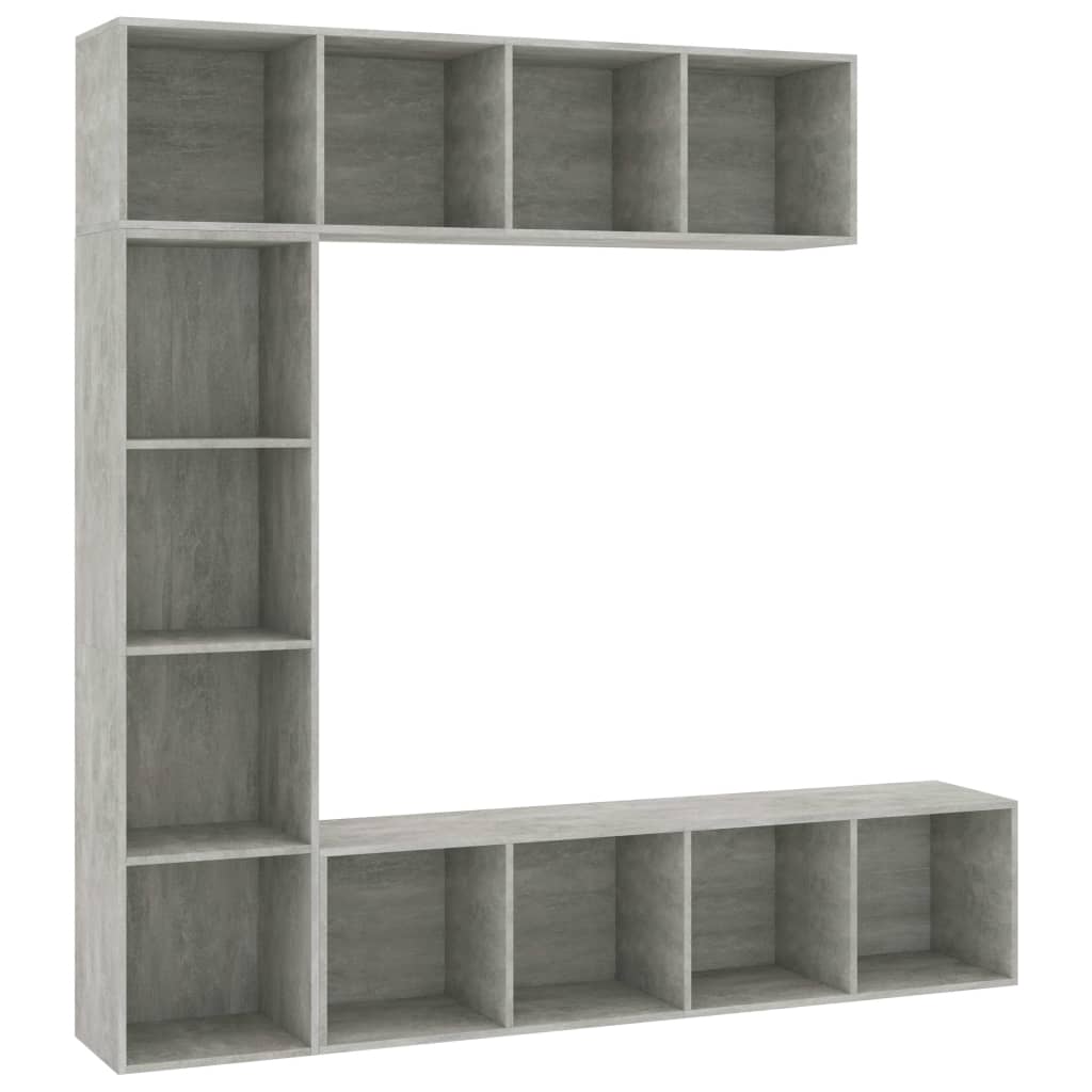 Set Mobili Libreria/Porta TV 3 pz Grigio Cemento 180x30x180 cm