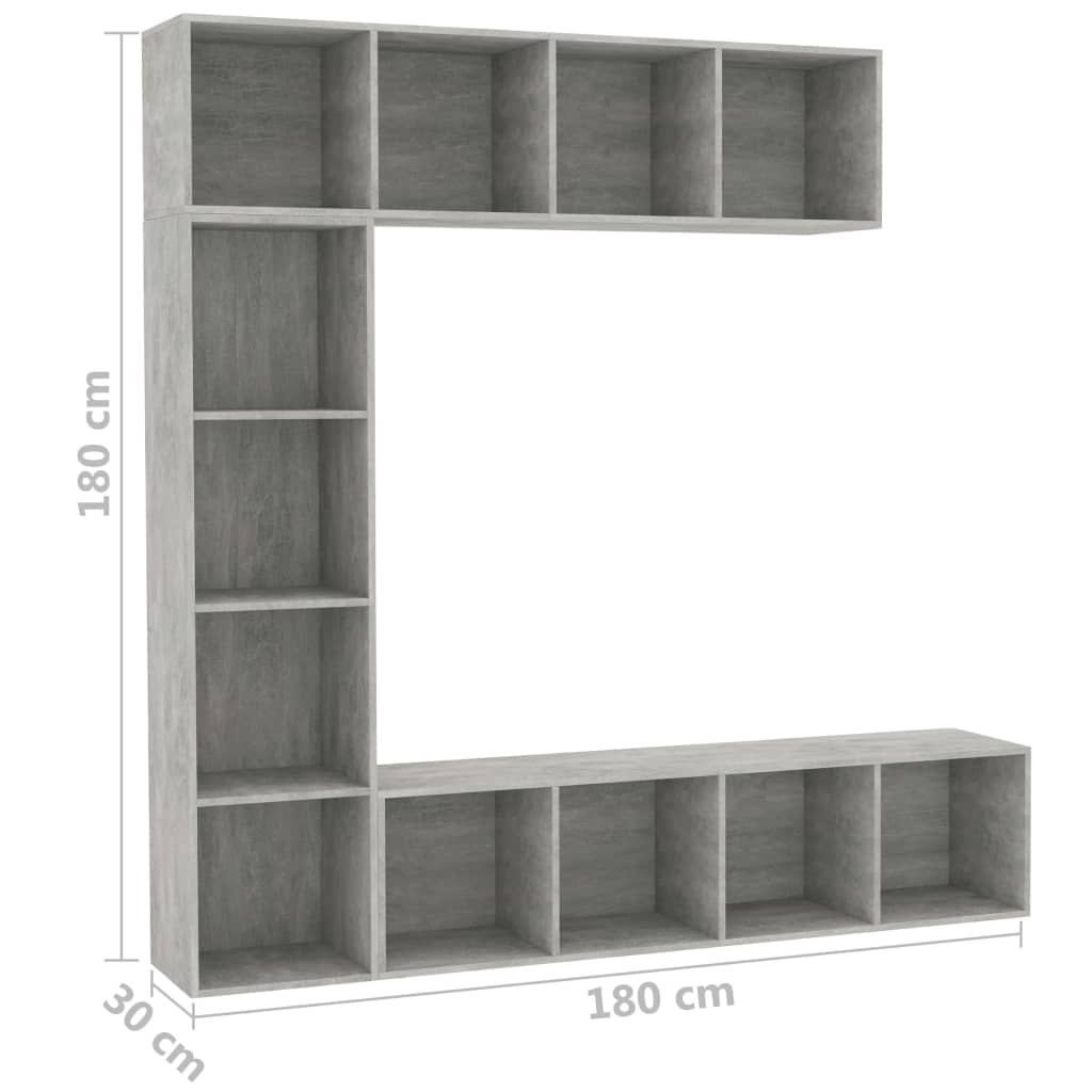 Set Mobili Libreria/Porta TV 3 pz Grigio Cemento 180x30x180 cm