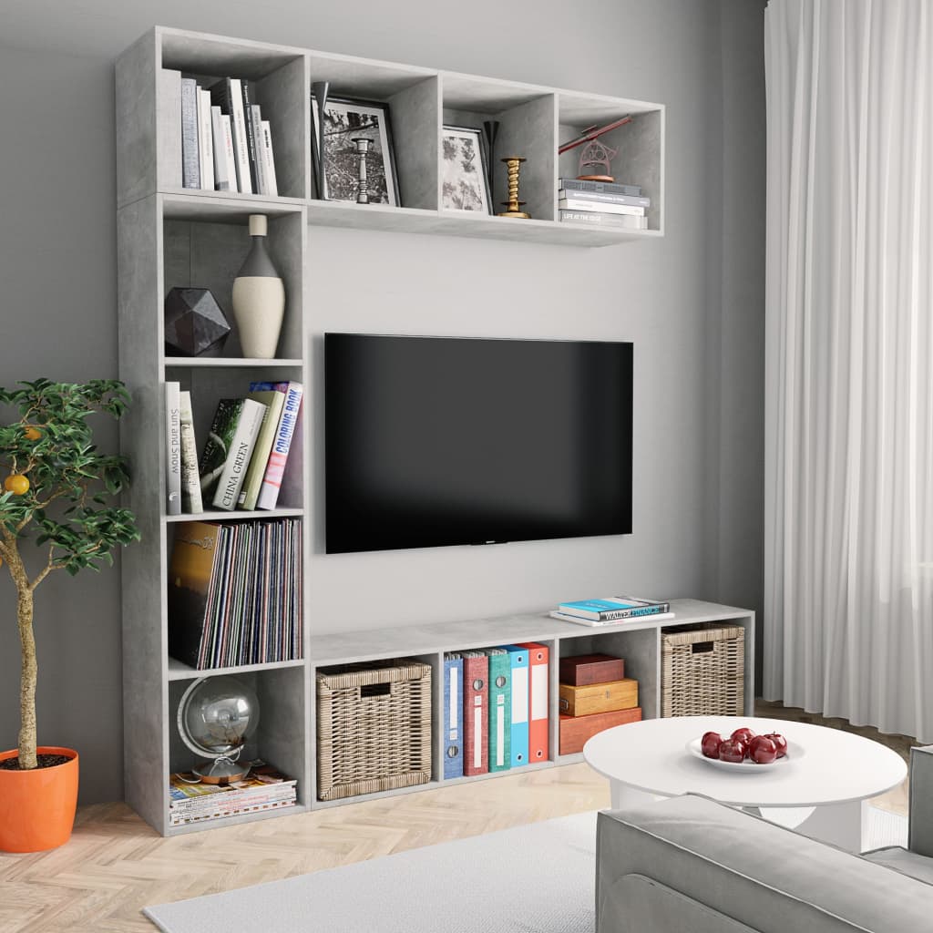 Set Mobili Libreria/Porta TV 3 pz Grigio Cemento 180x30x180 cm