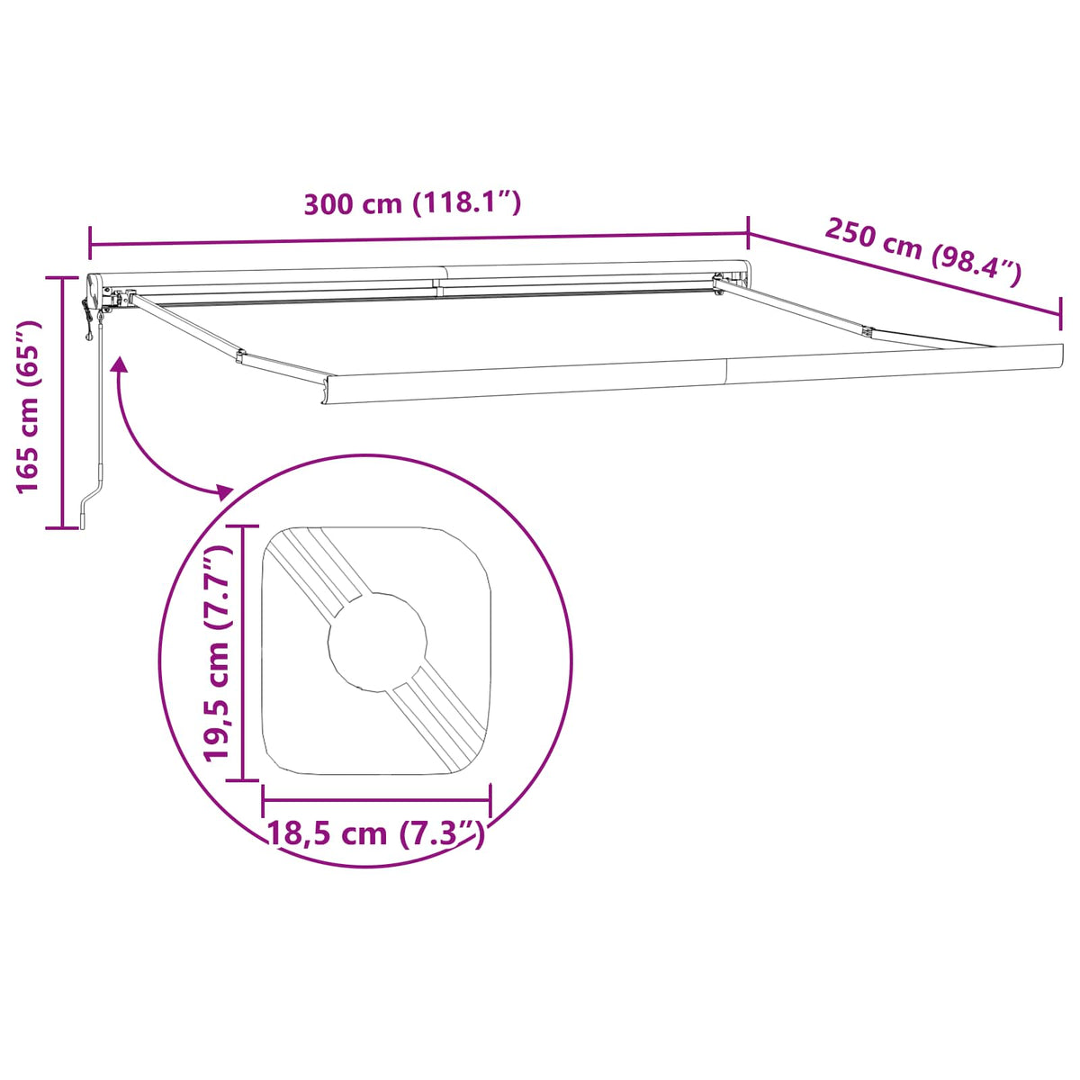 Struttura della tenda Antracite 300 x 250 cm Alluminio